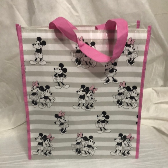 Disney Handbags - Disney Gray & Pink Mickey & Minnie Striped Tote Bag